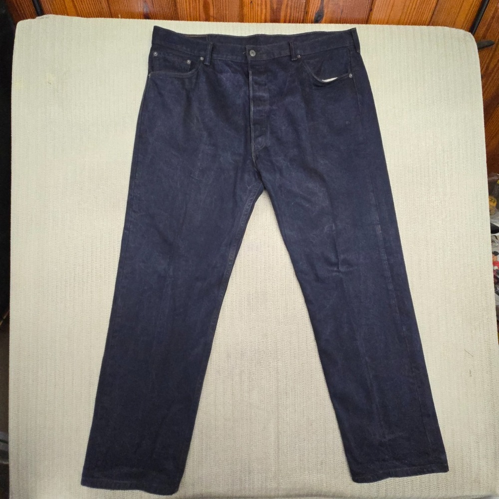 Vtg Levis 501 Jeans Mens 42x34 Navy Blue Denim Button Fly Straight Leg Dark Wash